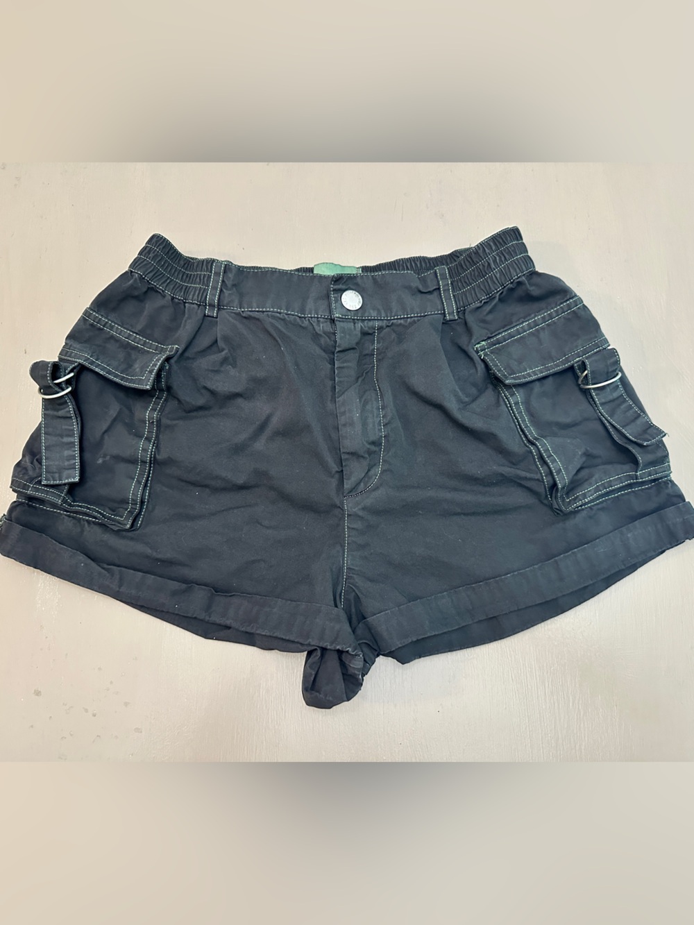 BDG Urban Outfitters Women Cargo Shorts Black Contrast Stitching Y2K D-Ring Sz S